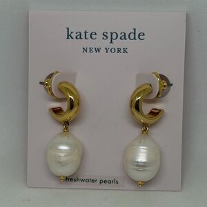NEW Kate Spade Candy Drops Earrings Freshwater Pearl Drop Huggies Gold Dust Bag